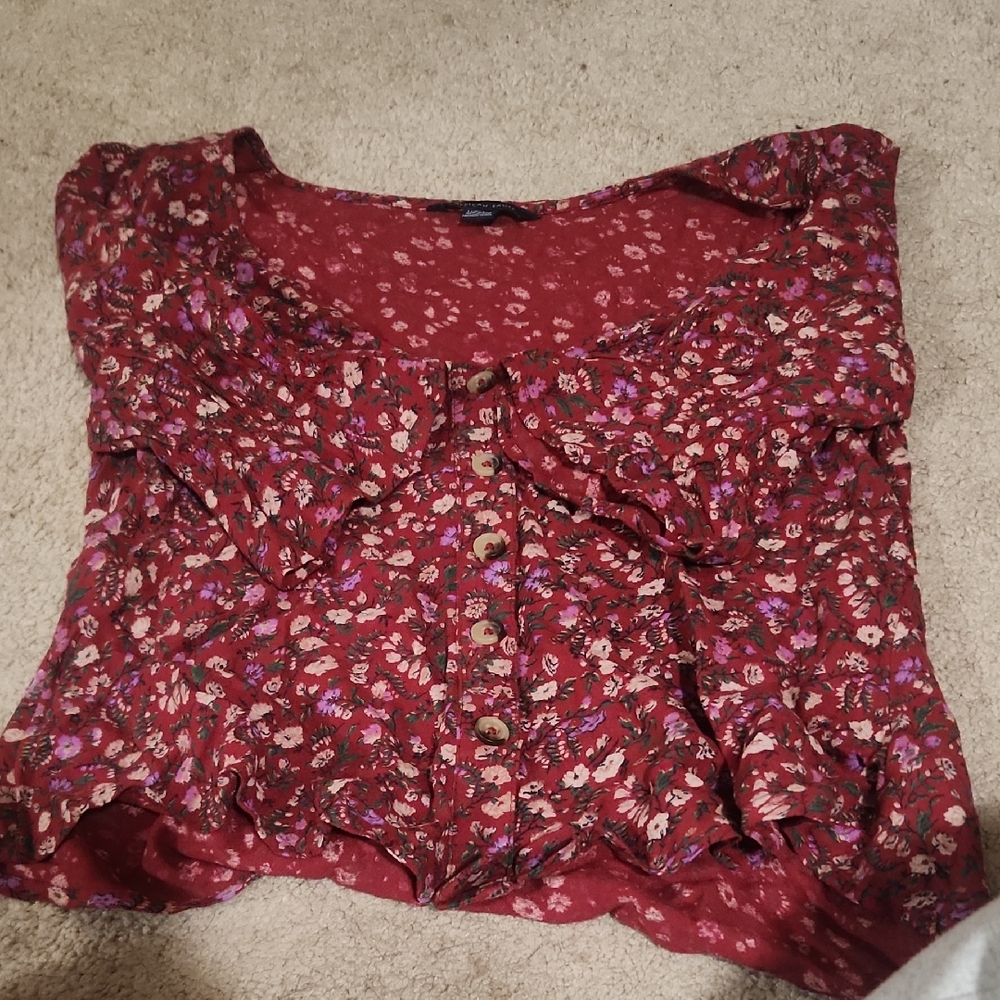American Eagle Outfitters Red Floral Blouse